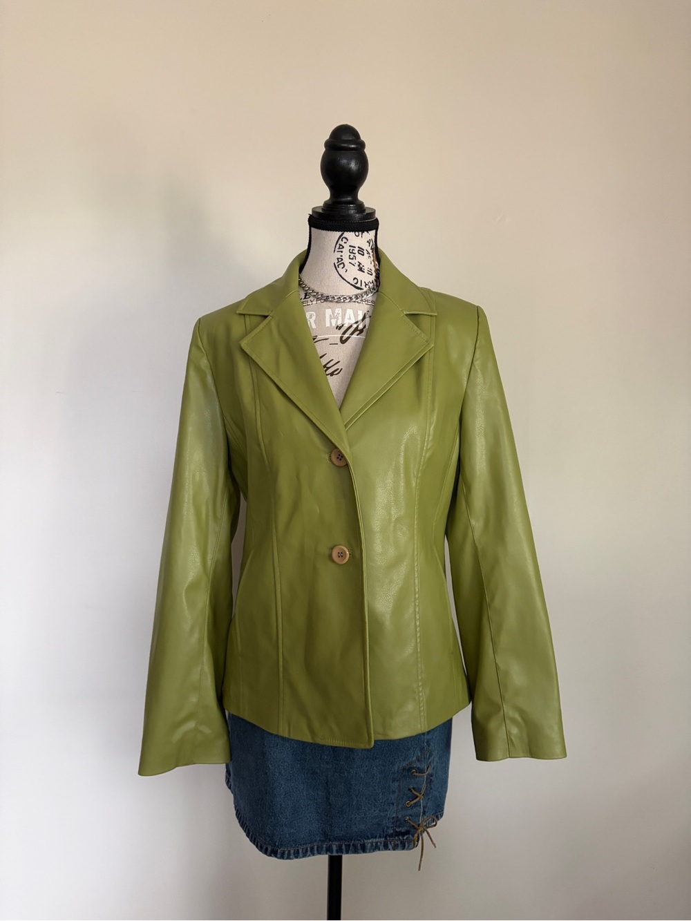 Vintage 90’s Y2K Green Faux Leather Blazer Jacket